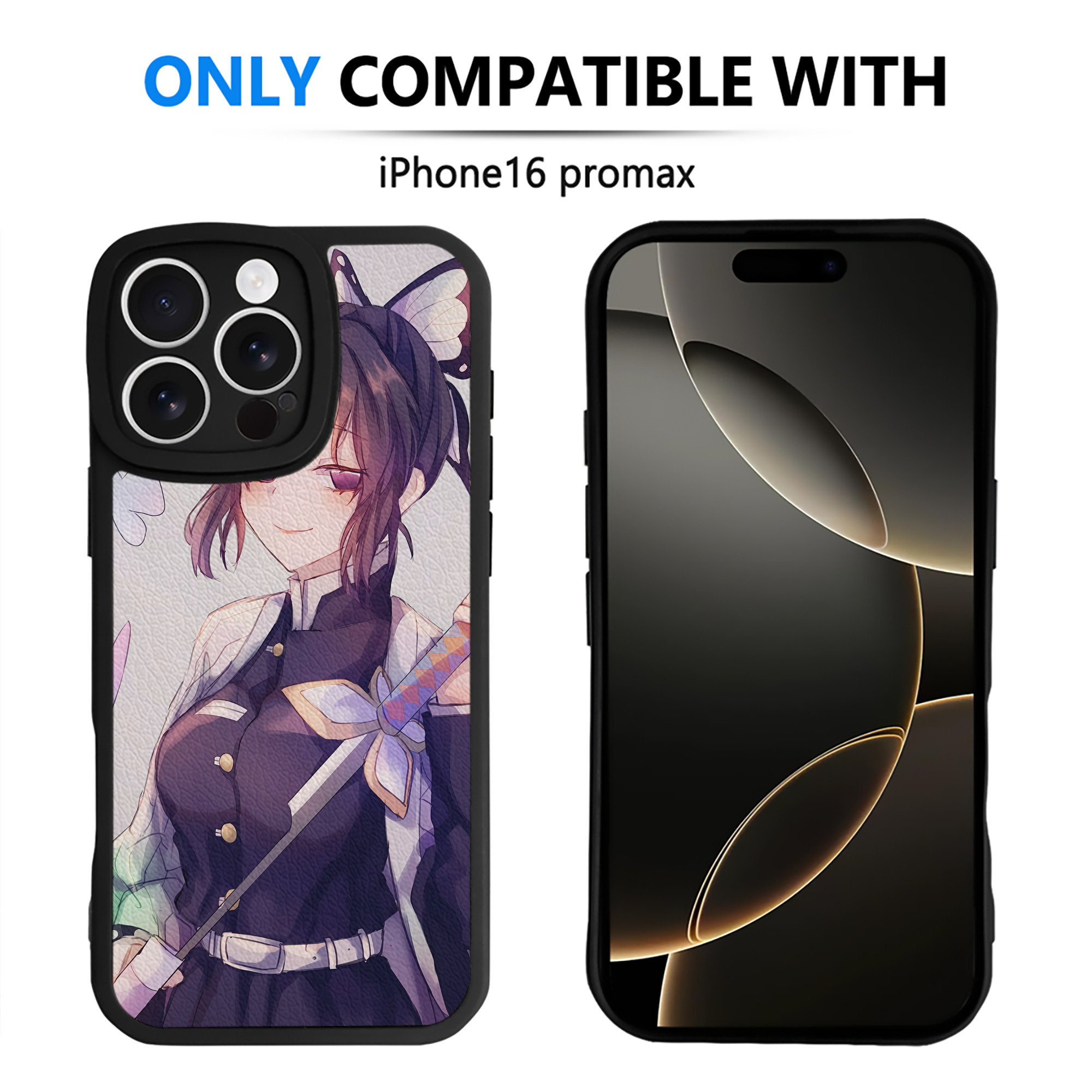 （画像用） 鬼滅の刃（きめつのやいば）蟲柱-胡蝶 しのぶ／こちょう しのぶ Kochou Shinobu 【iPhone 16シリーズ対応】シリコンスマホケース（レザー調） 材質：シリコン